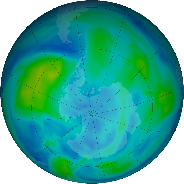 Antarctic ozone map for 26 March 2019